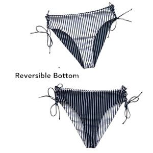 NWT CUPSHE Reversible Striped High-Waisted Side Lace Up Bikini Bottom Si…